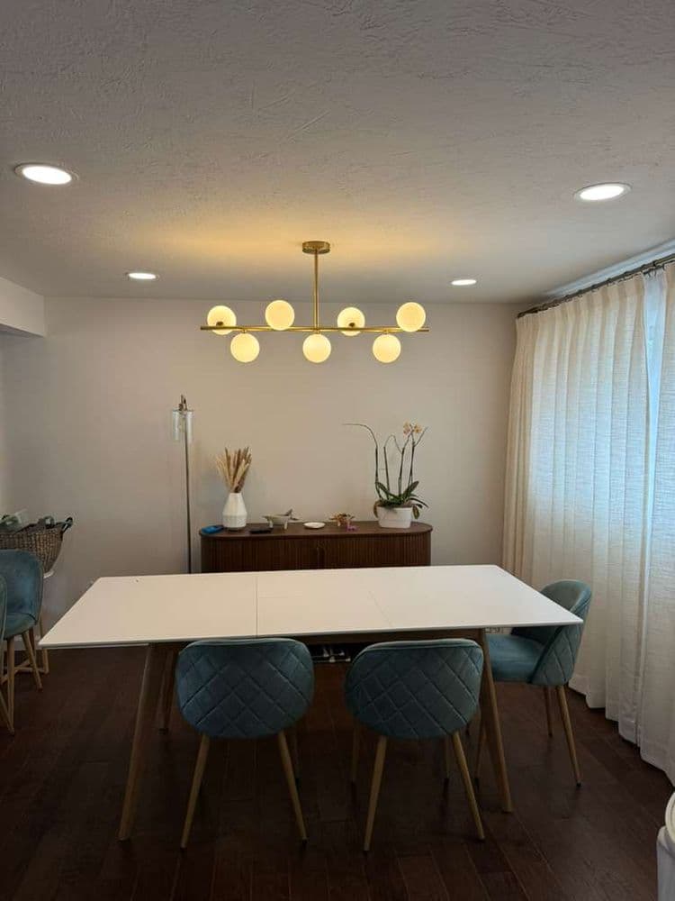 Kitchen after - bright wafer lights throughout